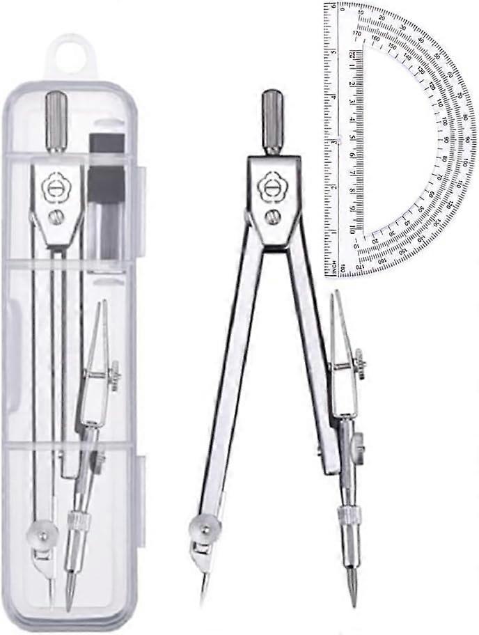 Geometry Tools Set: Protractor & Compass for Math, School (Silver)