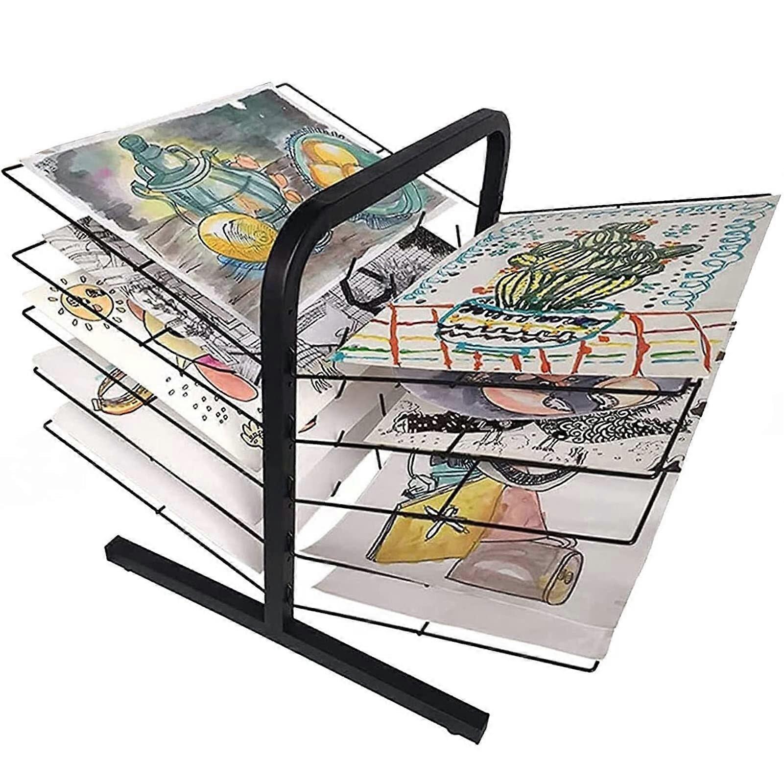 Metal DoubleSided Tabletop Art Drying Rack 10 Shelf, Adjustable Wire Storage for Classroom Studio