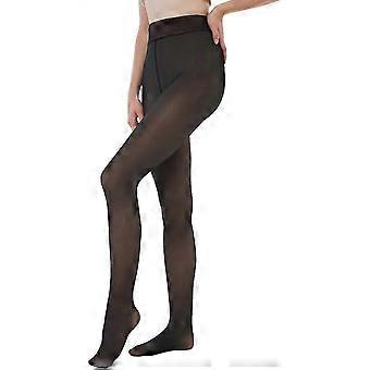 Fleecegefütterte Strumpfhose, transparent, Damen – täuschend echt wirkende, warme Strumpfhose, Leggings, durchsichtige, dicke Strumpfhose für den Winter, Schwarz, Größe L
