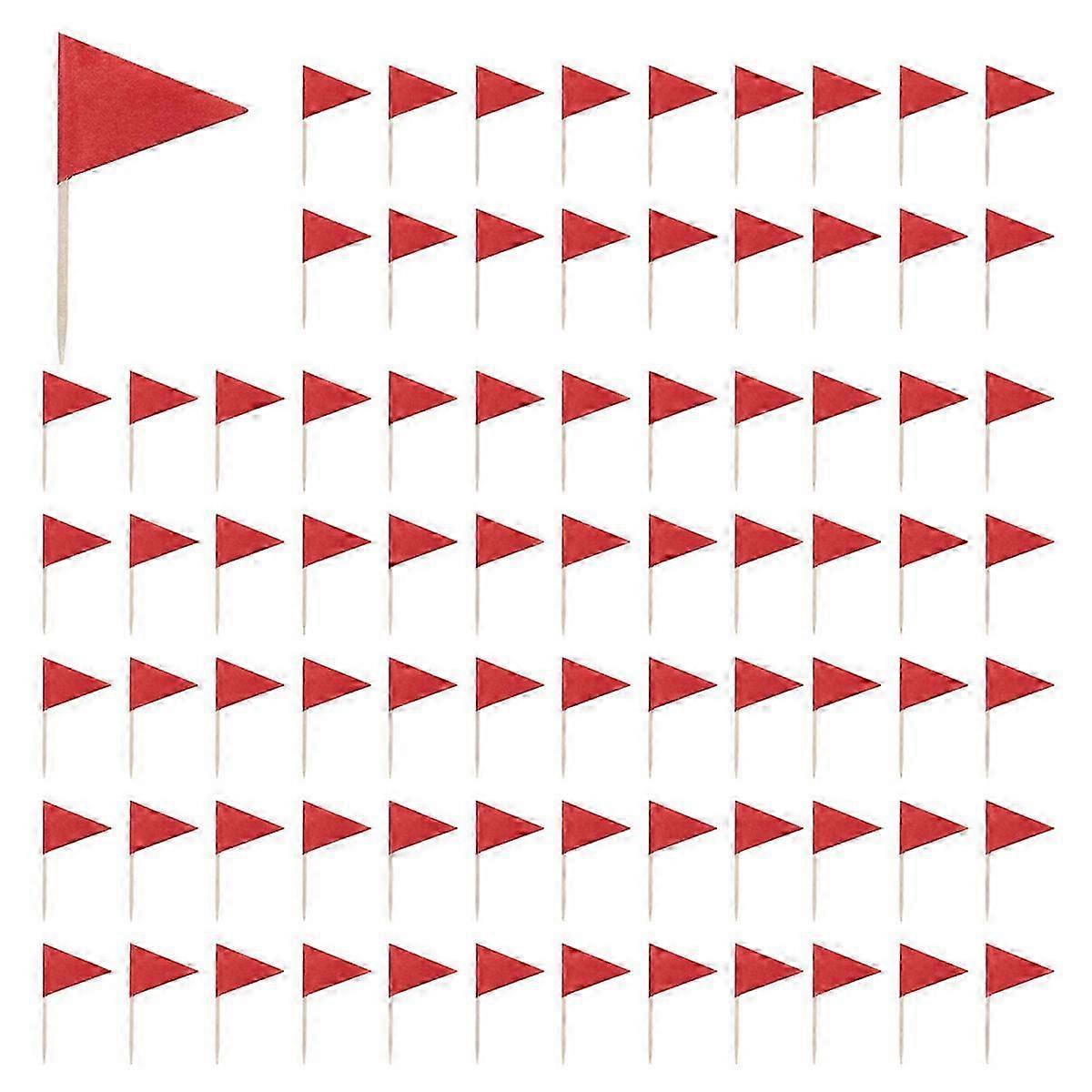 100 Pcs Solid Red Toothpick Flags Small Mini Plain Red Color