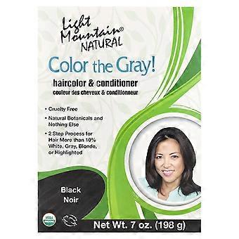 Light Mountain, Color the Gray! Natural Hair Color & Conditioner, Black, 7 oz (198 g)