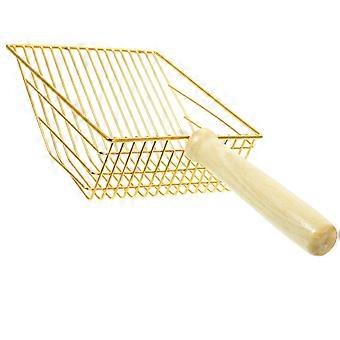Golden Metal Cat Litter Scoop for Home Use with Wooden Handle