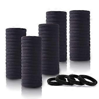 100PCS Élastiques à cheveux noirs pour les filles femmes, bande de cheveux noire épaisse sans couture, élastiques à cheveux sans dommage Porte-queue de cheval