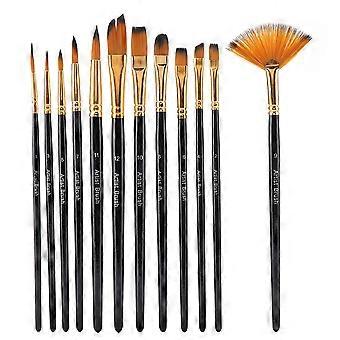 12pcs Black Wooden Pole Nylon Hair Paint Brush Set Art Craft Painting Watercolor Brush Kit
