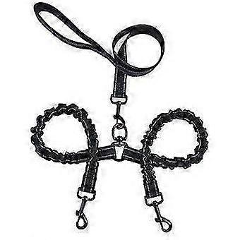Double Dog Leash for 2 Dogs, 360 Tangle-Free Rotating Swivel, Elastic Shock Absorption, Detachable Multifunctional, Adjustable Length, Reflective Nylo