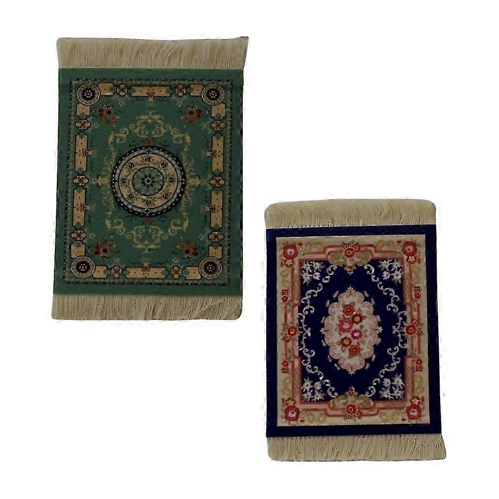 Mini Persian Woven Coasters Carpet Pattern Coaster Dining Table Decoration Technology.Blue-Green