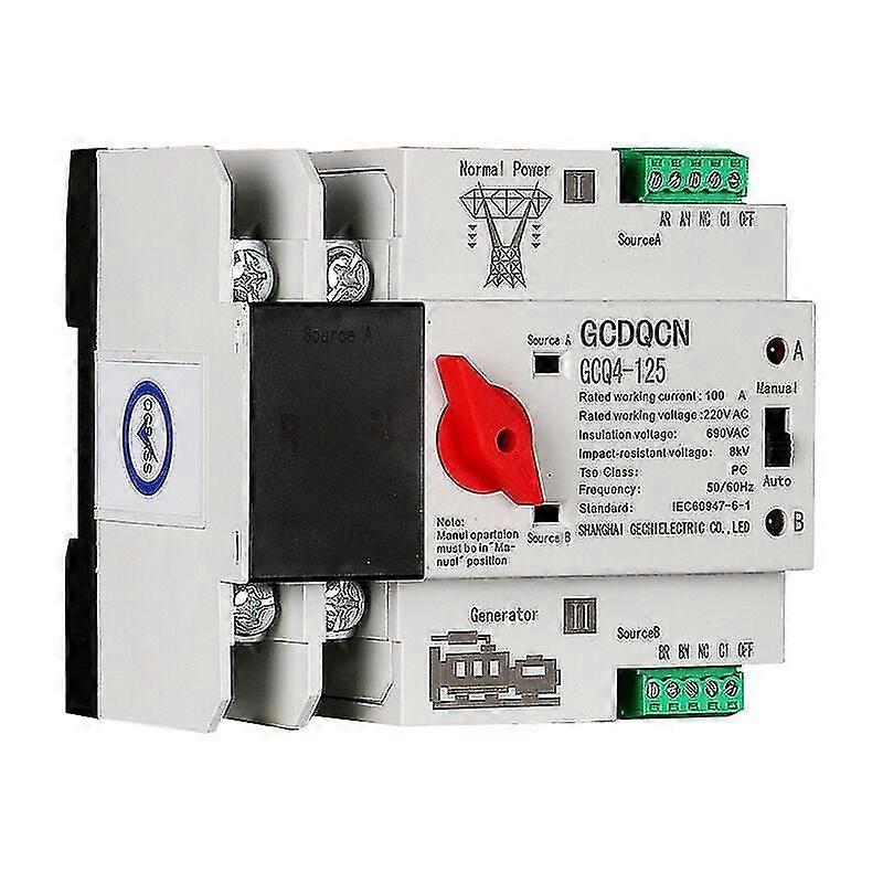 Dual Powered Automatic Transfer Switch 2p100a Rail Mounted Millisecond Pc Level Isolated Ats Switch