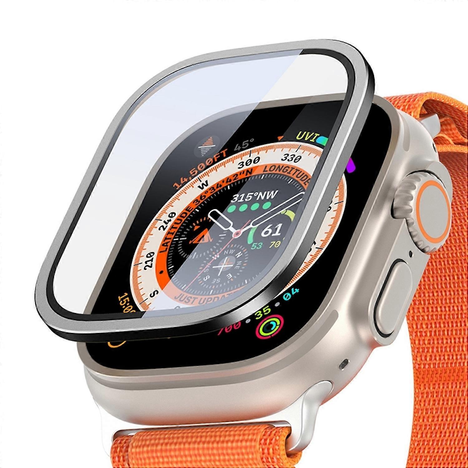 For Apple Watch Ultra 1 + 2 49mm Aluminum Alloy Case + H9 Protective Tempered Glass