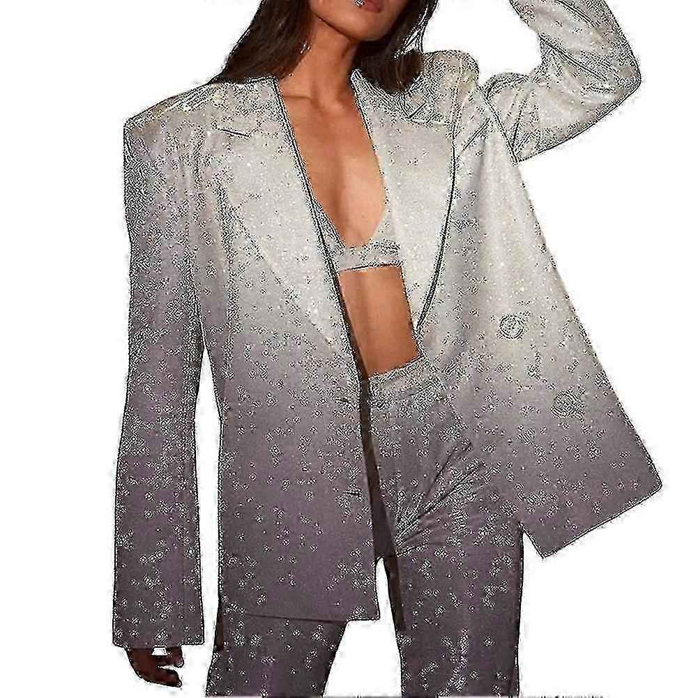 Sequin Silver Suit Jacket Elegant Unique Spring Summer Apparel