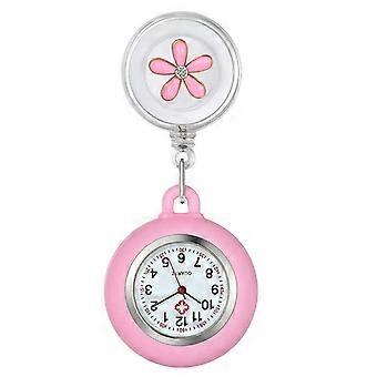 Uitschuifbaar verpleegstershorloge, revershorloge met clip, schattig horloge met bloemenpatroon en siliconen hoesje voor verpleegkundigen en artsen.