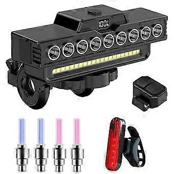 Bicicletta anteriore + posteriore + gas ugello luce set 9 LED ricaricabile mountain bike clacson luce torcia elettrica