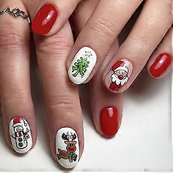 Christmas Press On Nails Short Almond Red White Festive Reusable Acrylic Stick On Nail Kit