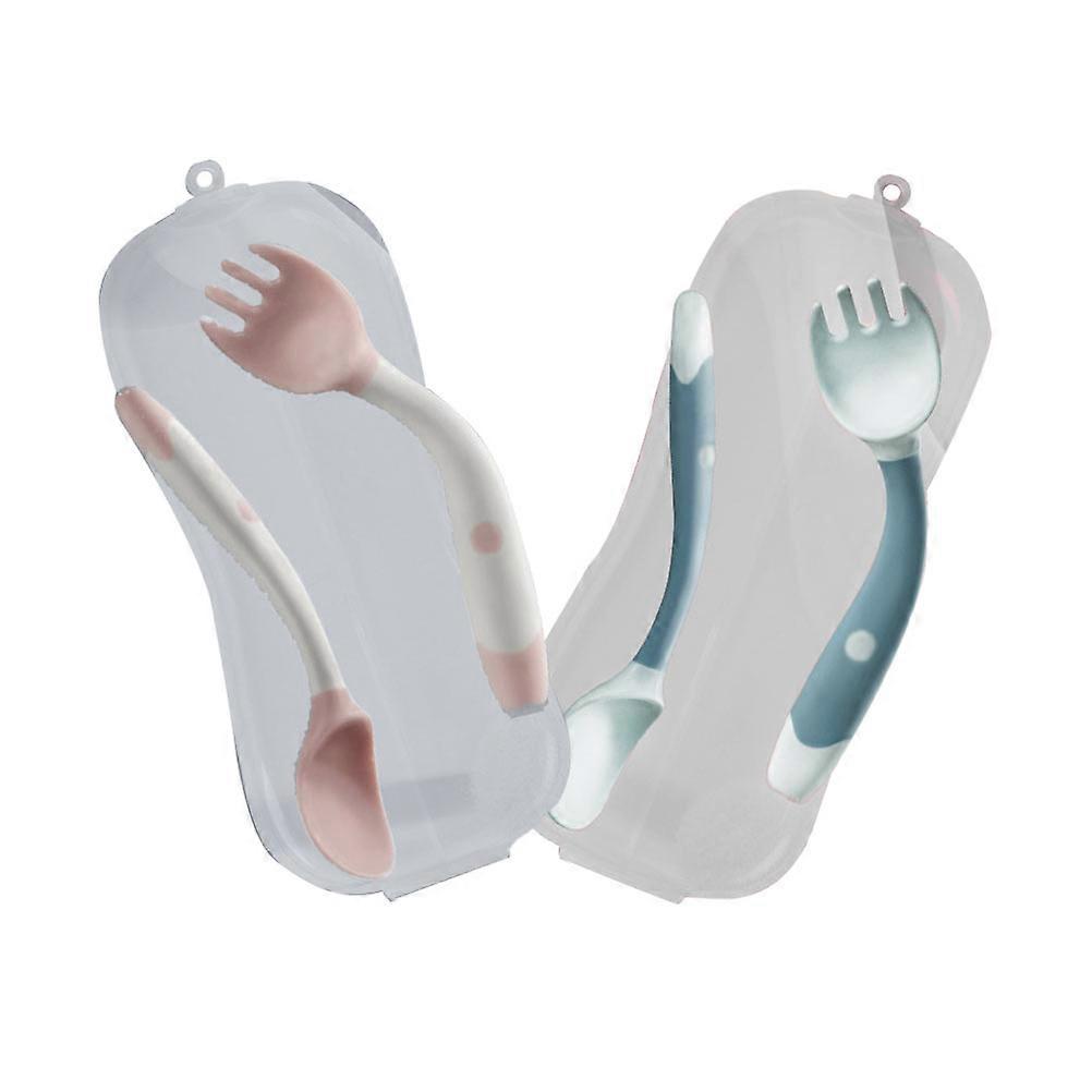 2 Sets Child Eating Training Fork Spoon Bendable Baby Tableware (Boxed)