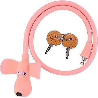 Bike Cable Lock,Cable Lock with Keys,Silicone Covered Bike Lock Kids Cable Lock Cartoon LockLight pink)
