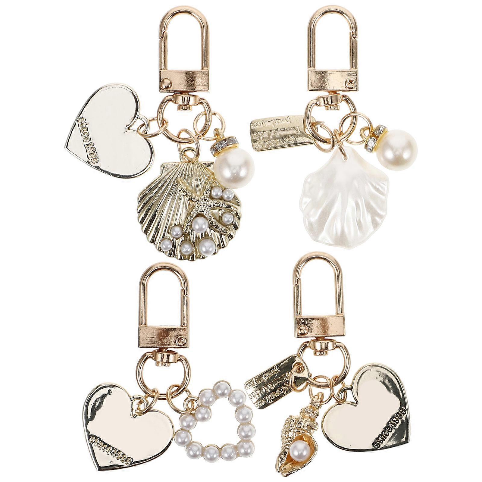 Faux Pearl Shell Key Ring for Decor with 4Pcs Pearl Shell Keychains