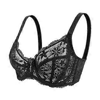 Damekompatibel med Push Up bøjle-bh, transparent, blomsterblonder, nylonstof, bralette, justerbare stropper, hverdags-bh, sort 38 85C
