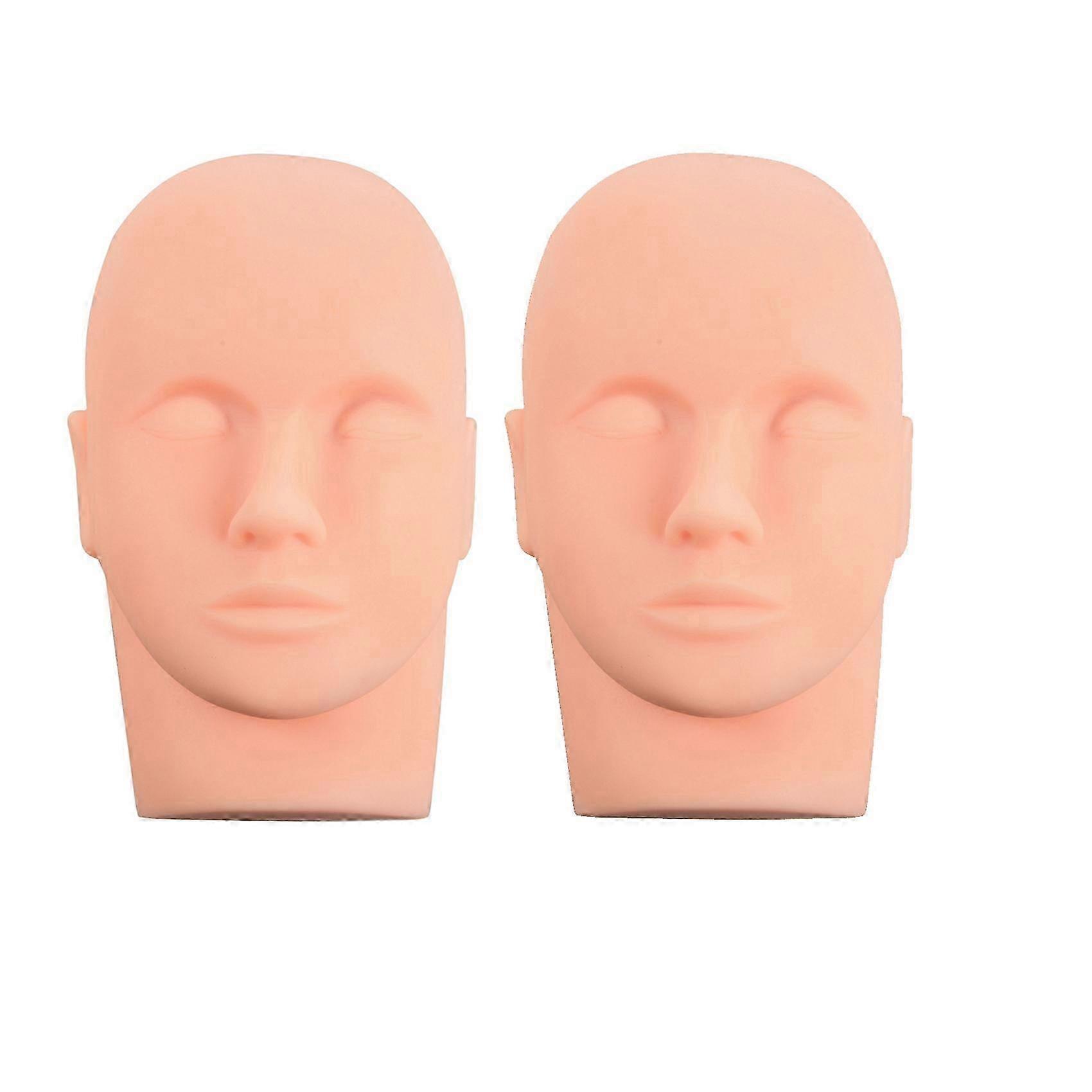 2X Mannequin Flat Head Silicone Practice False Eyelash Extensions Makeup Model Massage Training