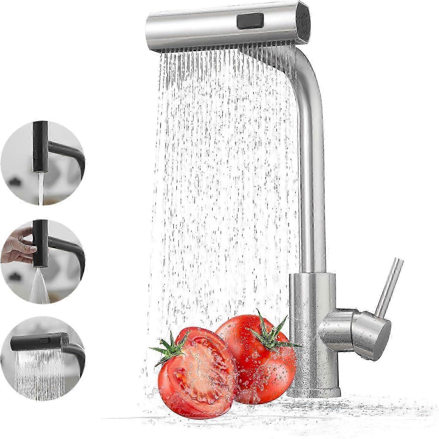 Waterfall Kitchen Taps - with Pull Out Spray, 3 Function Kitchen Mixer Tap with Pull Down Sprayer, 360Swivel Single Lever Kitchen_HP