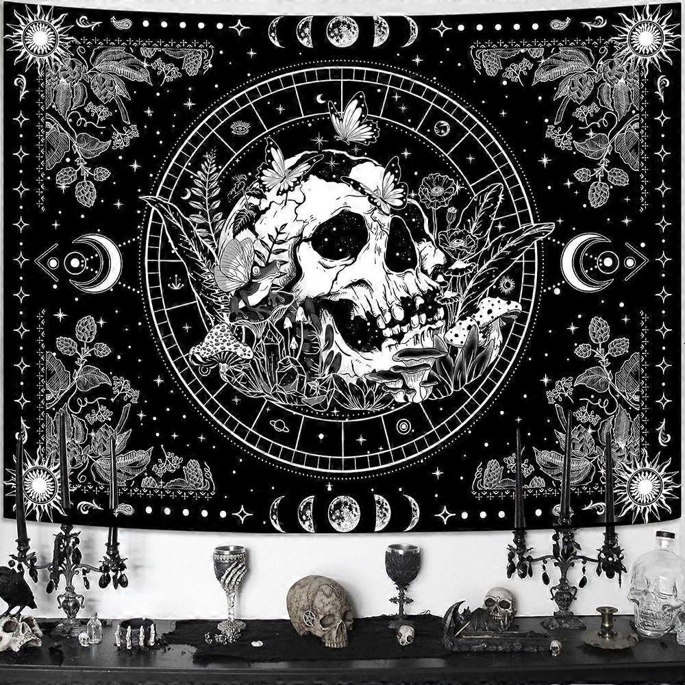 Tapestry Skull Skeleton Black and White