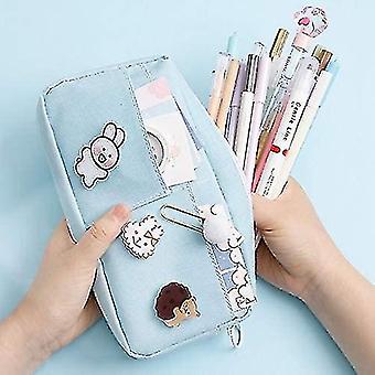 Kawaii Stifteetui Für Mädchen – Transparent, Große Kapazität, Mit Anhänger (Blau)