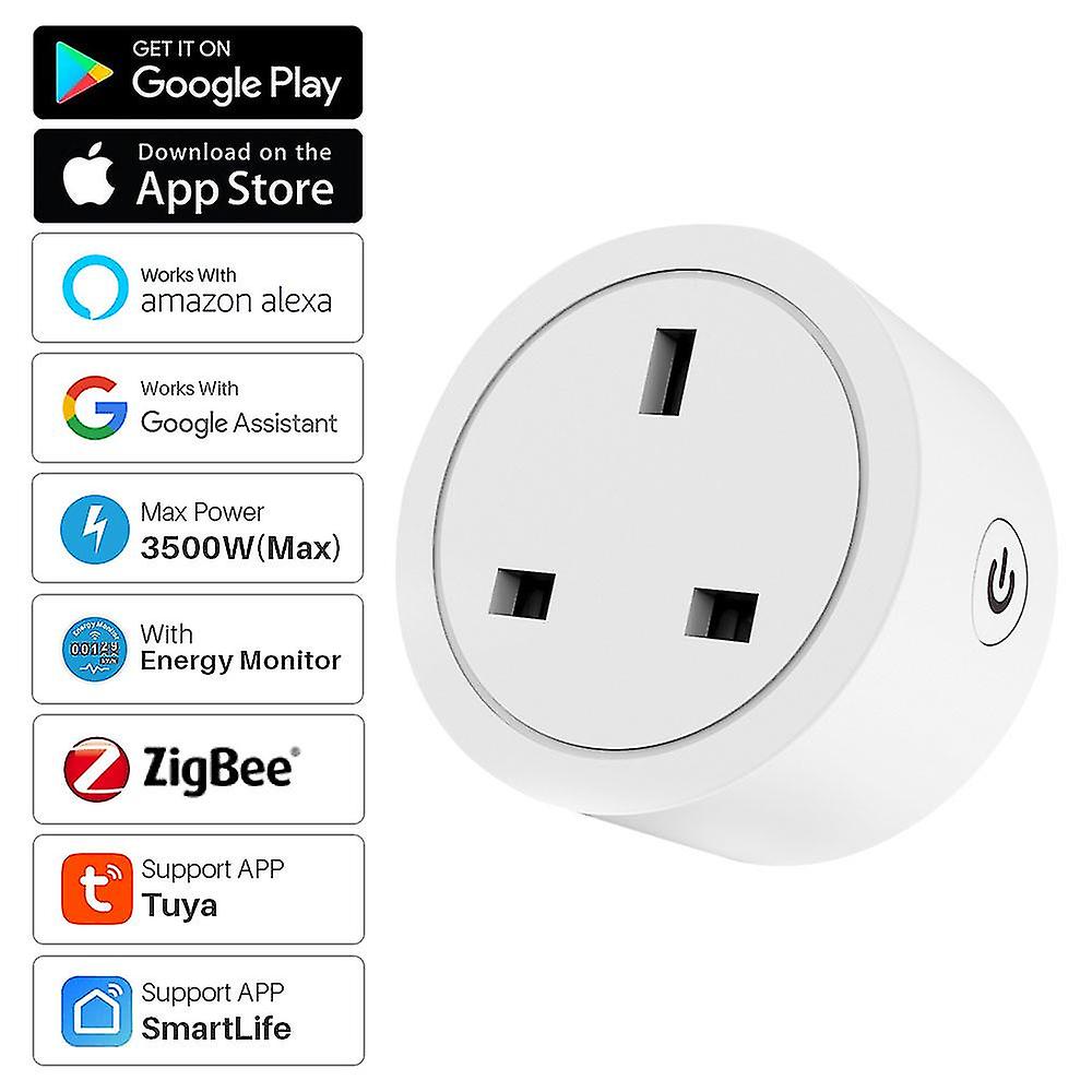 16a Uk Tuya Zigbee Smart Plug 3500w Moniteur Timing Outlet Smart Home Socket Fonctionne avec Zigbee 3.0 Gateway Alexa Google Home