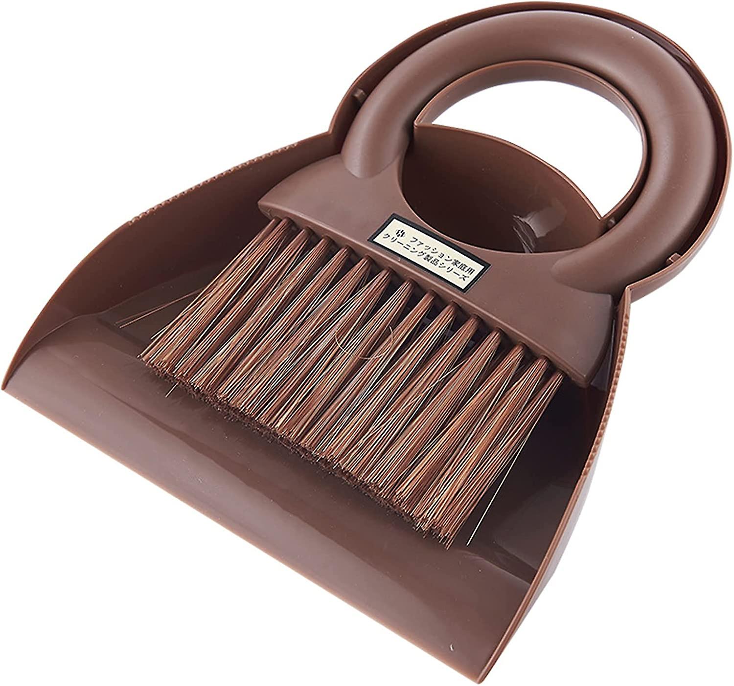 Hand Broom And Dustpan Set - Mini Dustpan And Mini Hand Whisk Broom Set, Broom Cleaning Set Tool For Table Keyboard Window Gaps Kids Brown