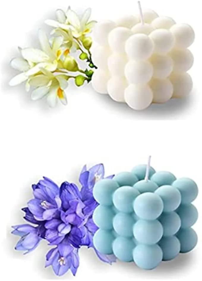 Set of 2 Bubble Candles - Smokeless Soy Scented Candles - Aesthetic Candles for Home Decor, Home Use and Gift (White + Blue)