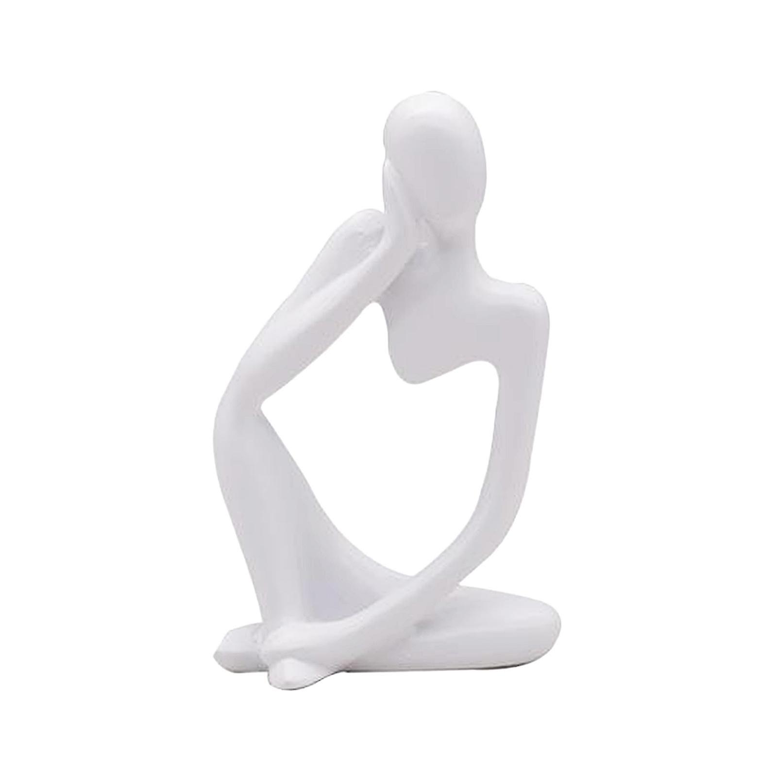 Thinker Sculpture Figurine Home Statues Modern Bookcase Decor White Left