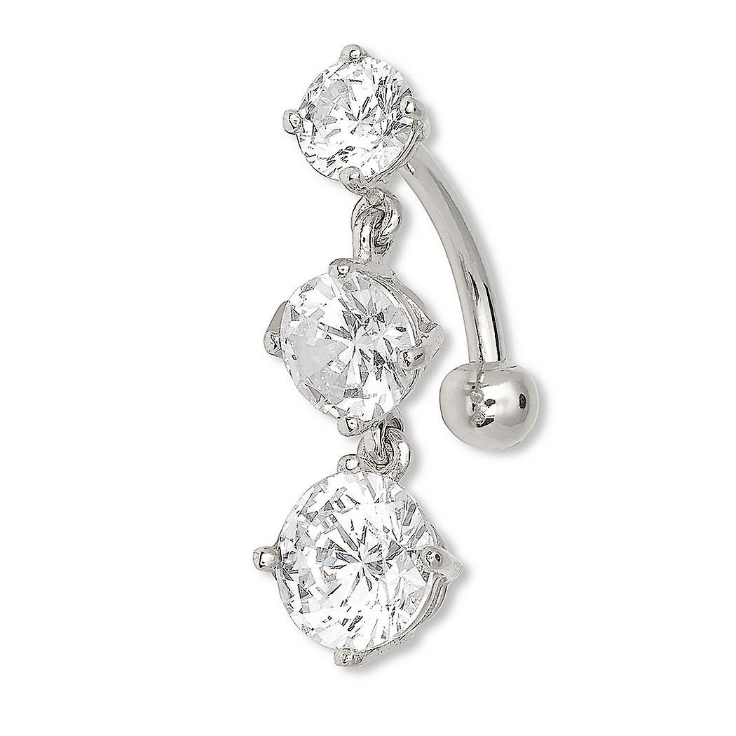 Solid 14k Gold Triple Drop Round Cubic Zirconia Top Mount Belly Button Ring Dangle (8mm x 25mm) Body Piercing-Ring for W
