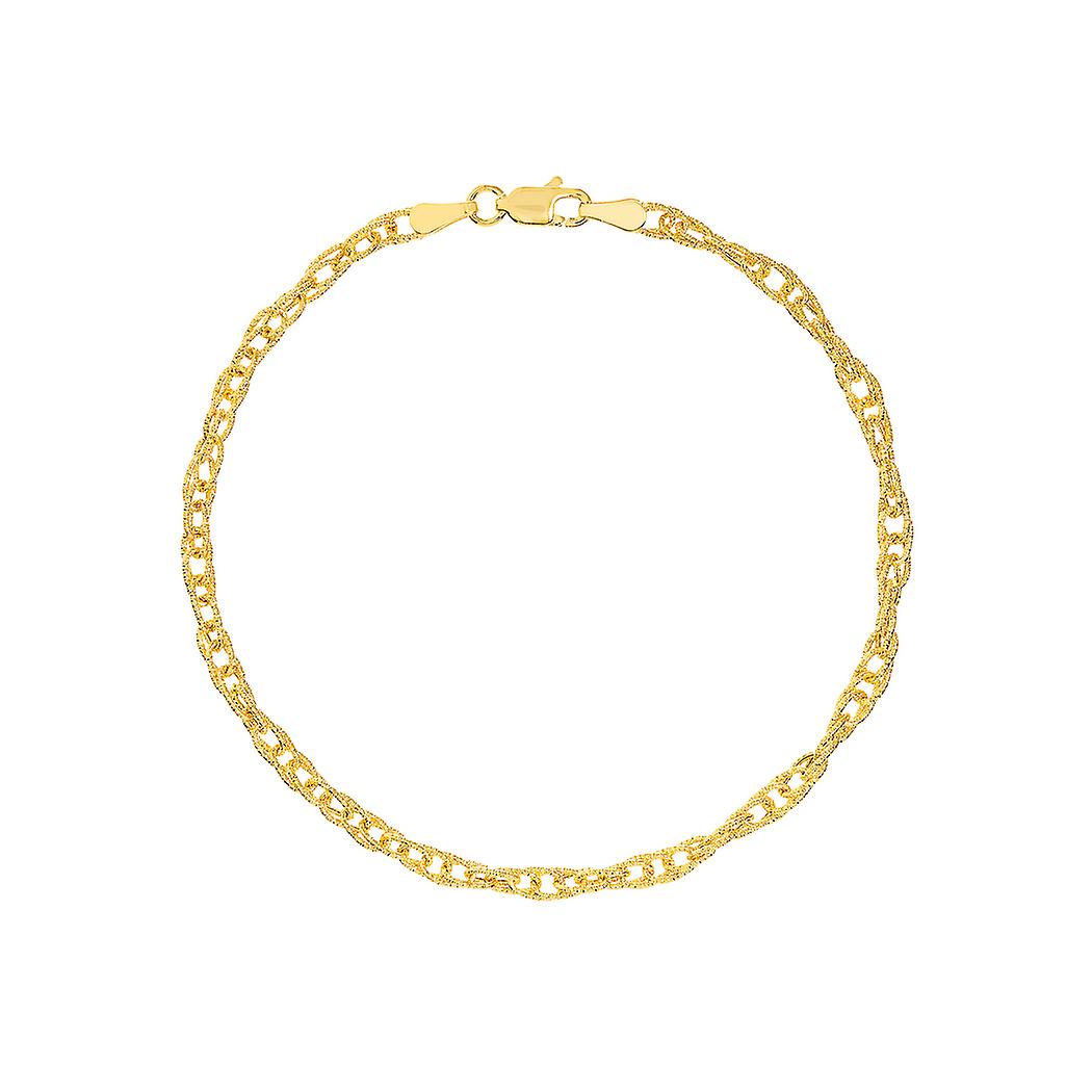 14Kソリッドイエローゴールド中空テクスチャダブルケーブルチェーンブレスレット7.25インチリンクブレスレット女性と男性用