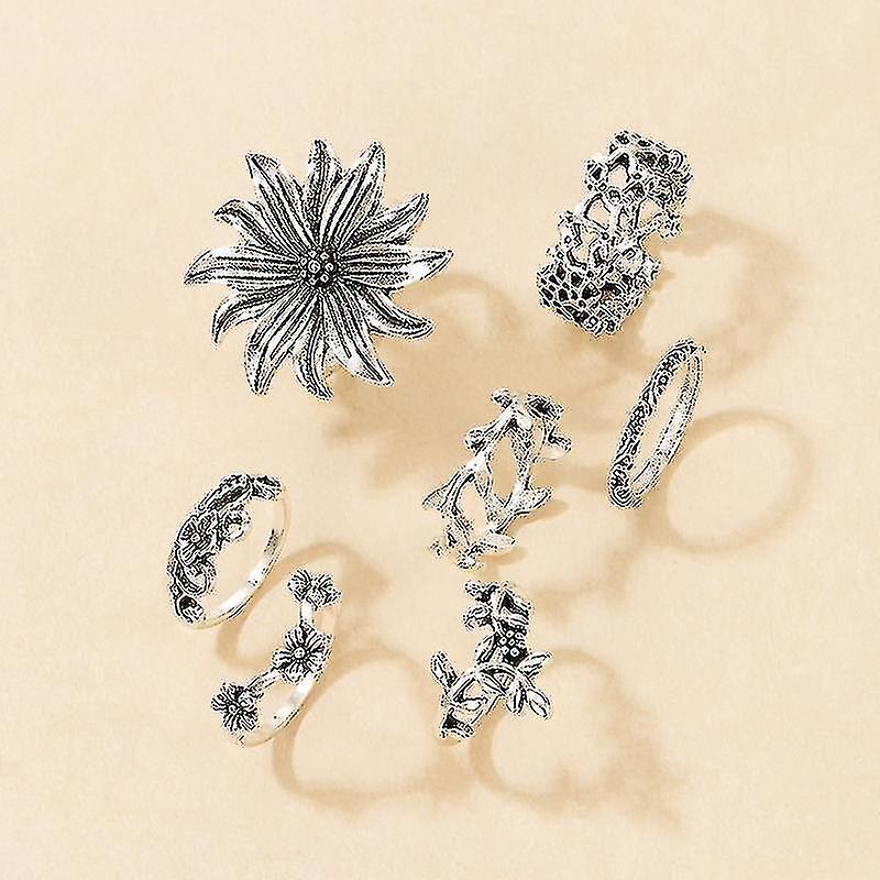 Tocona 7pcs/sets Boho פרחים גדולים ערכות טבעות משותפות לנשים עלה גילוף גיאומטרי חלול אביזרי תכשיטים למסיבה кольца 18260