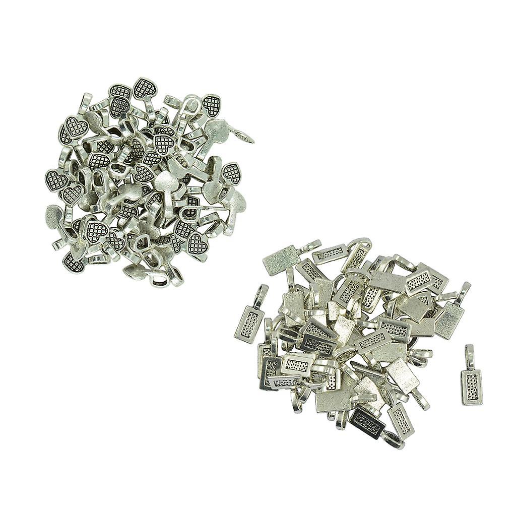 150pcs Antique Silver Rectangle Heart Glue on Bails Setting Craft Tag Bails