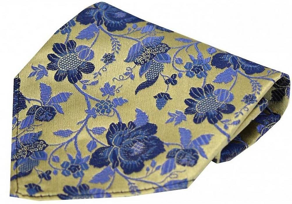 David Van Hagen Floral Patterned Silk Handkerchief - Gold/Blue