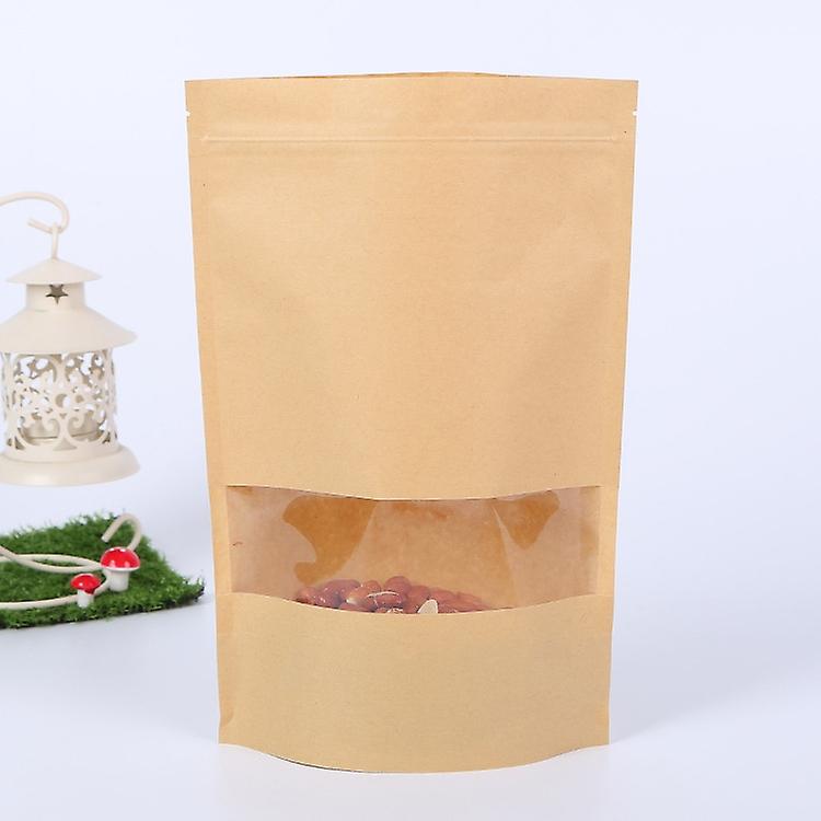 50 PCS Zipper Self Sealing Kraft Paper Bag with Window Stand Up for Gifts 16x26+4cm