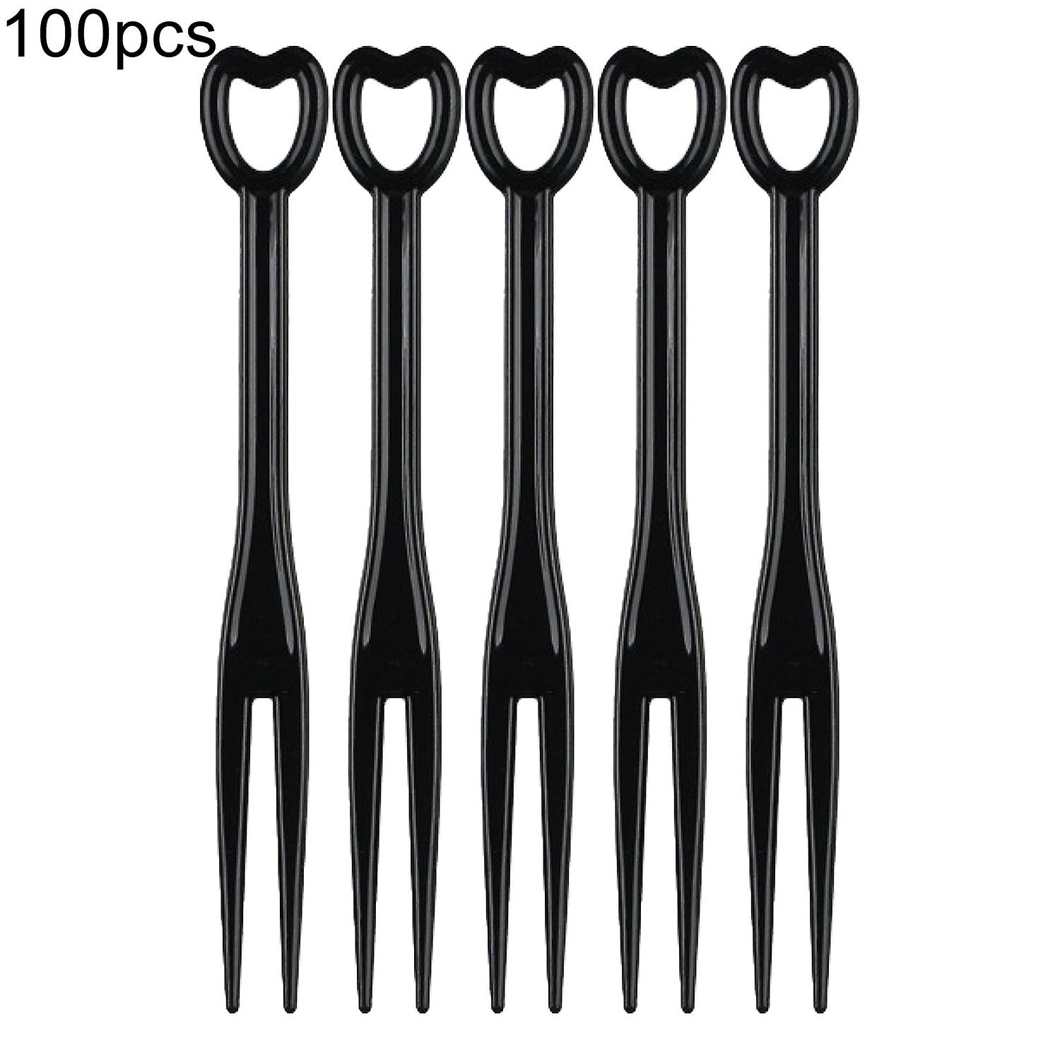 100Pcs/Set Multi-use Disposable Fruit Fork Plastic Adorable Heart Shape Handle Dessert Fork for Home