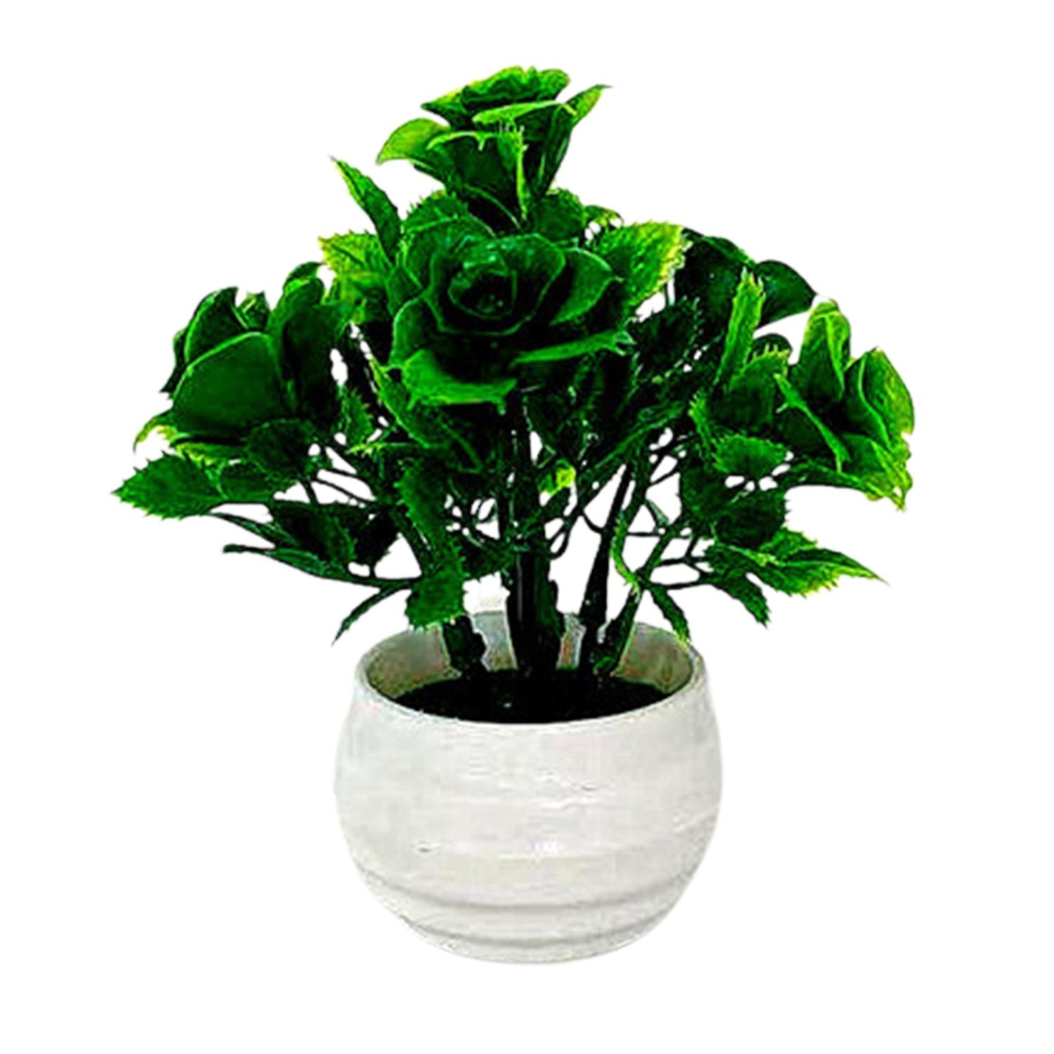 Renikh 1 Set Artificial Bonsai Decorative Non-fading Plastic Simulation Chinese Rose Plants for Deco