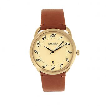 Vereenvoudigen van de 4900 lederen-Band Watch w/datum-goud/Camel