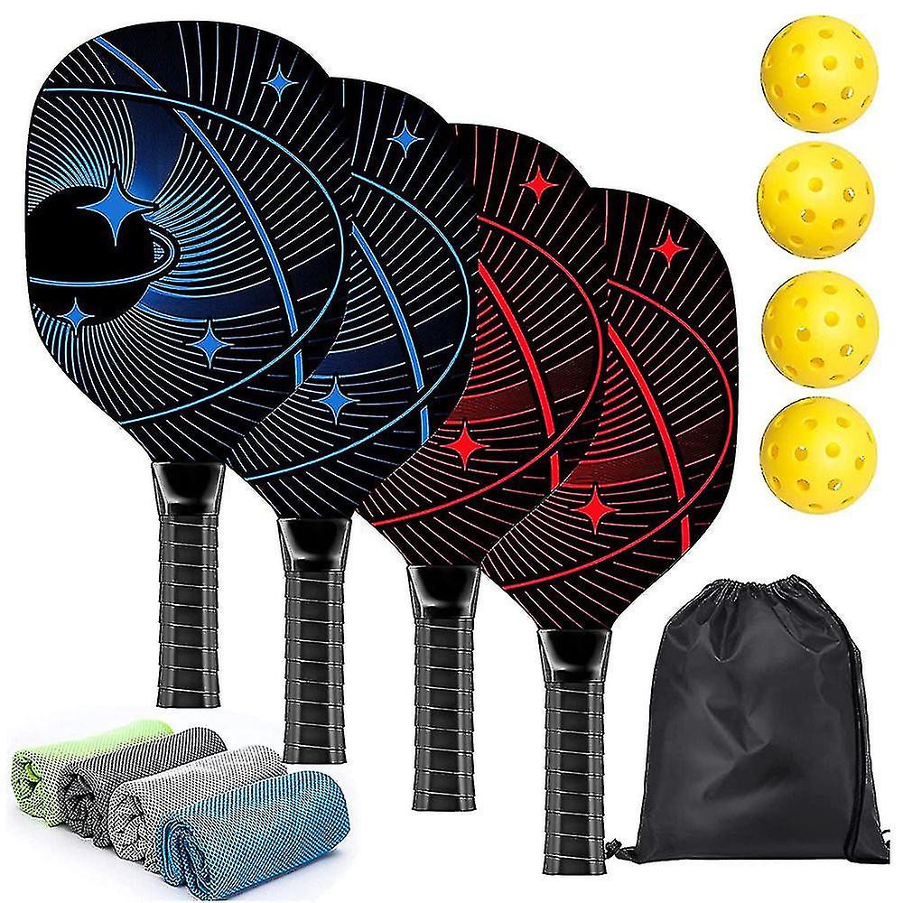 Pickleball Racket, Pickleball Set (with 4 Rackets), Ergonomic Cushion Handle, 4 Pickleball Balls And