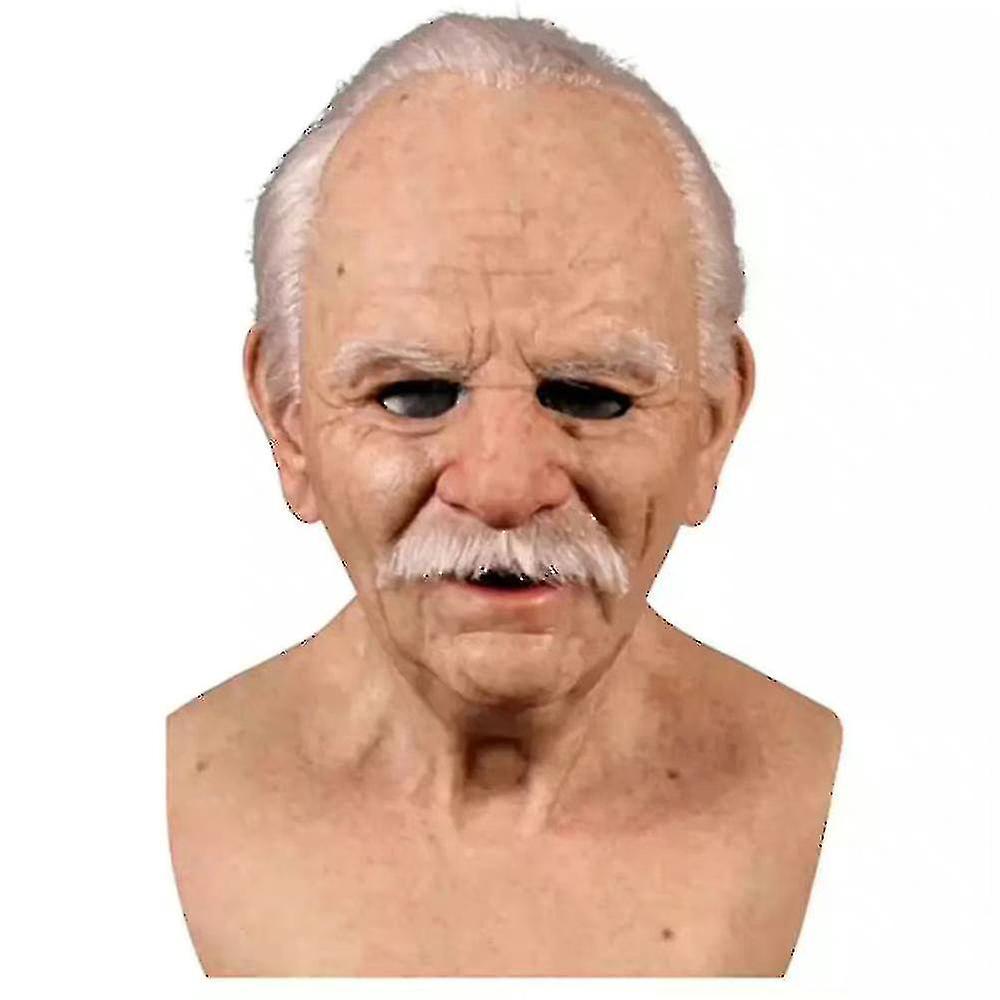ハロウィーンラテックスフルマスク、老人マスクリアルな人間のプリーツヘッドマスク、老人の顔の覆い、仮面舞踏会シリコンハロウィーンマスク用-yvan-eyzi