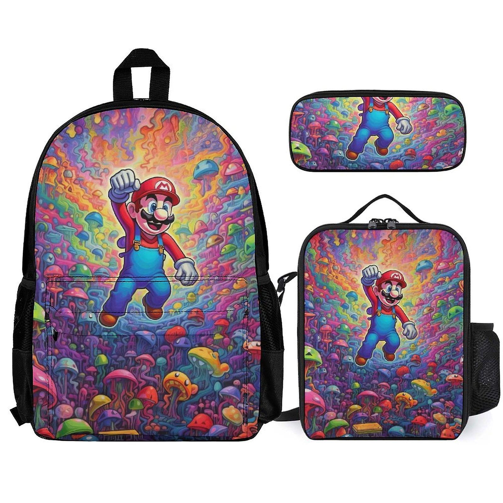 Super Mario Backpack Set, Backpack with Lunch Box And Pencil Case 3pcs Set