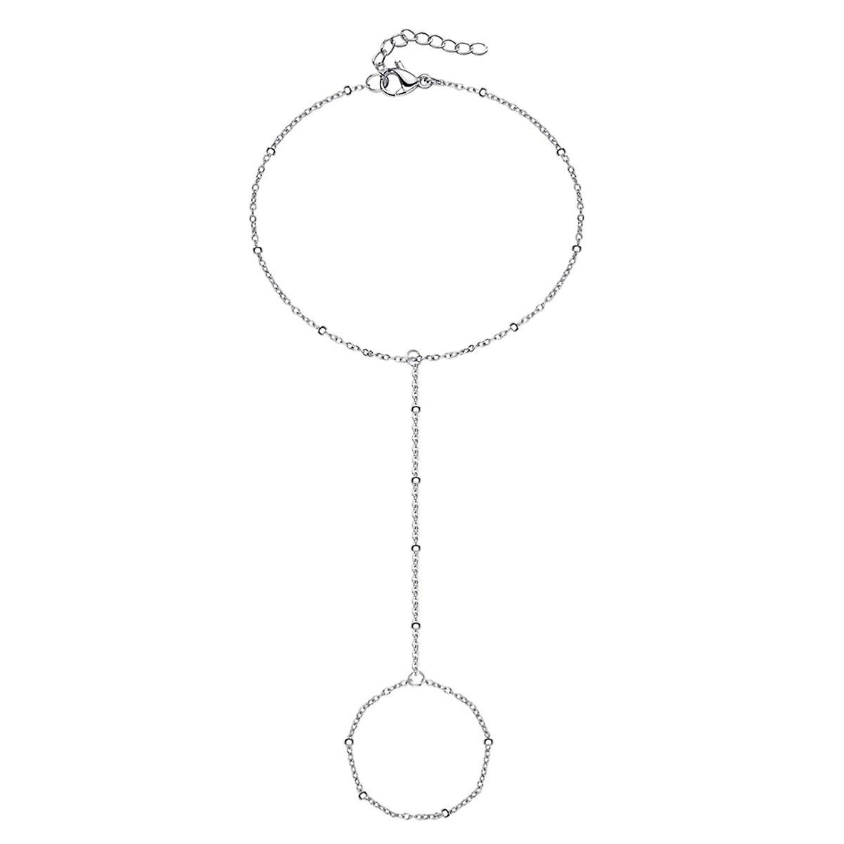 Silver Hand Chain Bracelet Ring Bracelet Hand Chain Adjustable Finger Ring Bracelet for Women