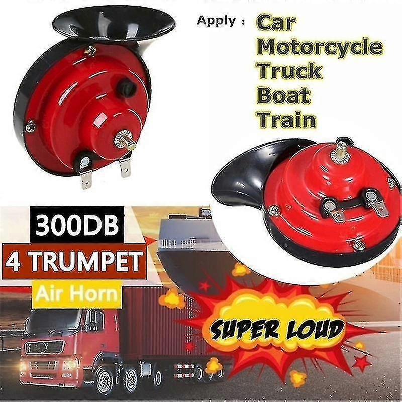 12v 300db 4 Trumpet Super Loud Air Horn Compressor With Mounting Kits Car