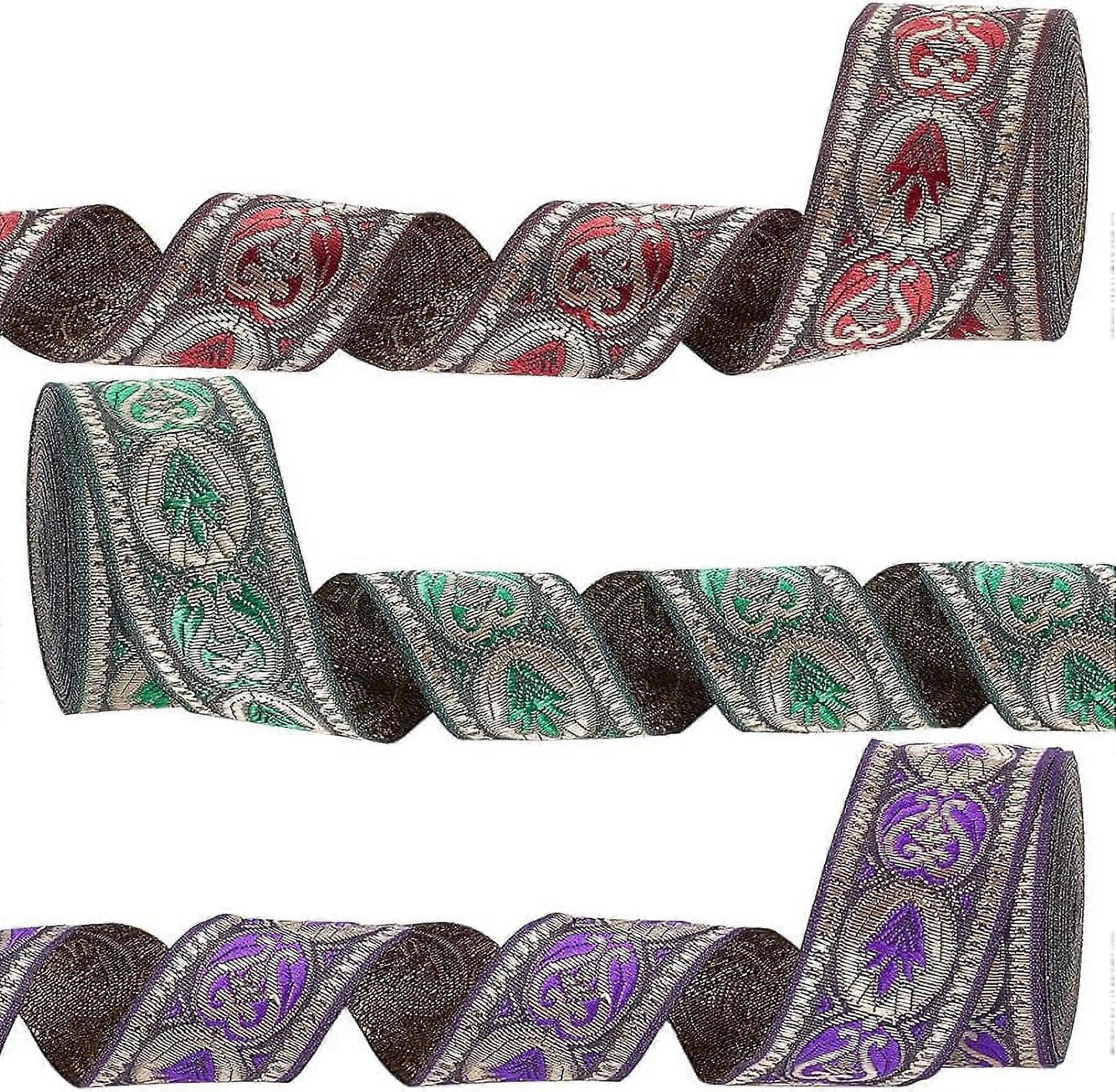 21Yard Vintage Jacquard Ribbon 1-3/8 Inch Ethnic Ribbon Embroideried Lace Trim Woven Ribbon Fabric Trim Fringe