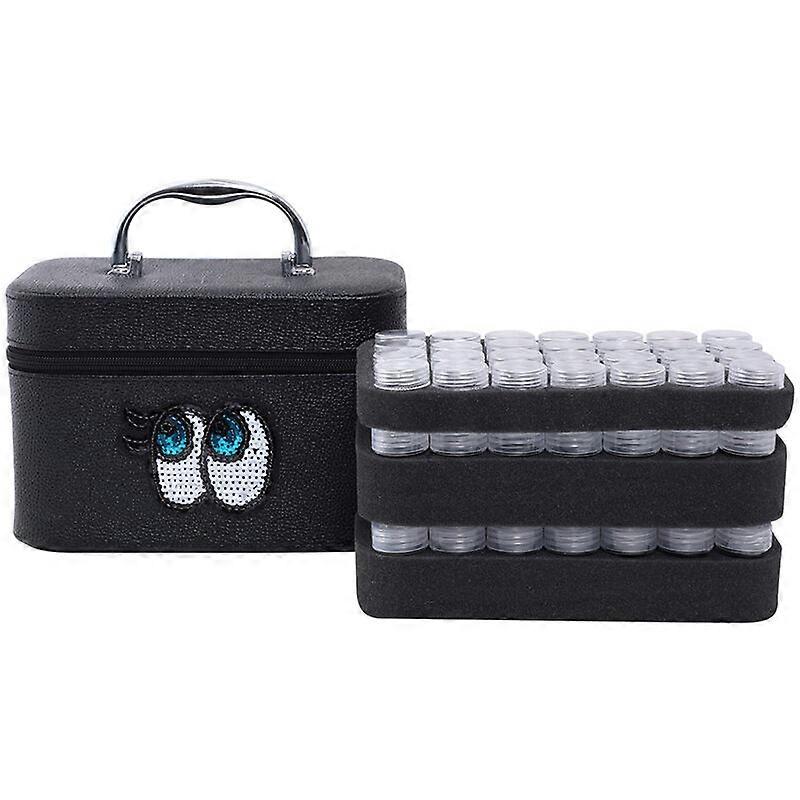 Diamond Plastic Storage Box With 84 Transparent Bottles Cartoon Motif Large Capacity Portble Organiser Box Carry Case With Zipper, Black