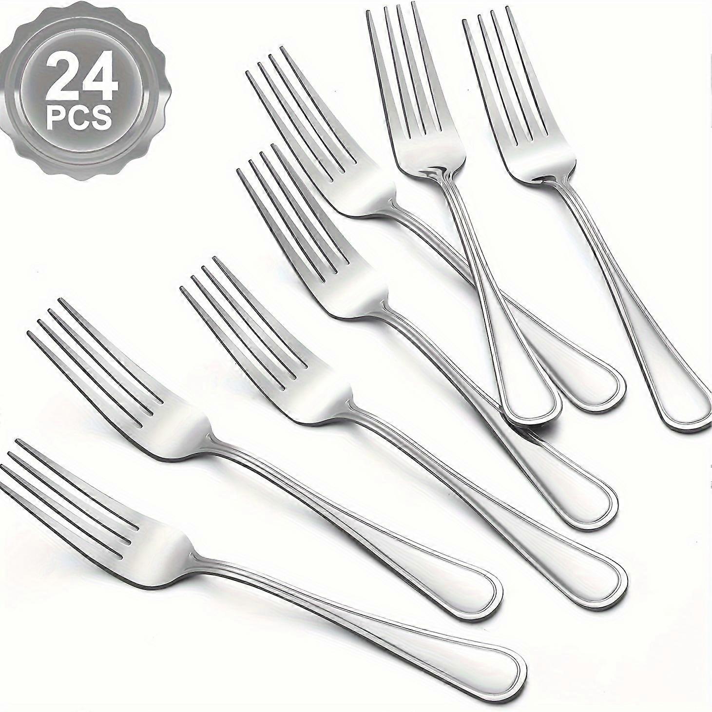24-Piece Stainless Steel Flatware Set - Durable, Rust-Resistant Utensils for Home, Restaurant, Coffee Shop, Party - Includes Salad Fork, Dinner Fork,