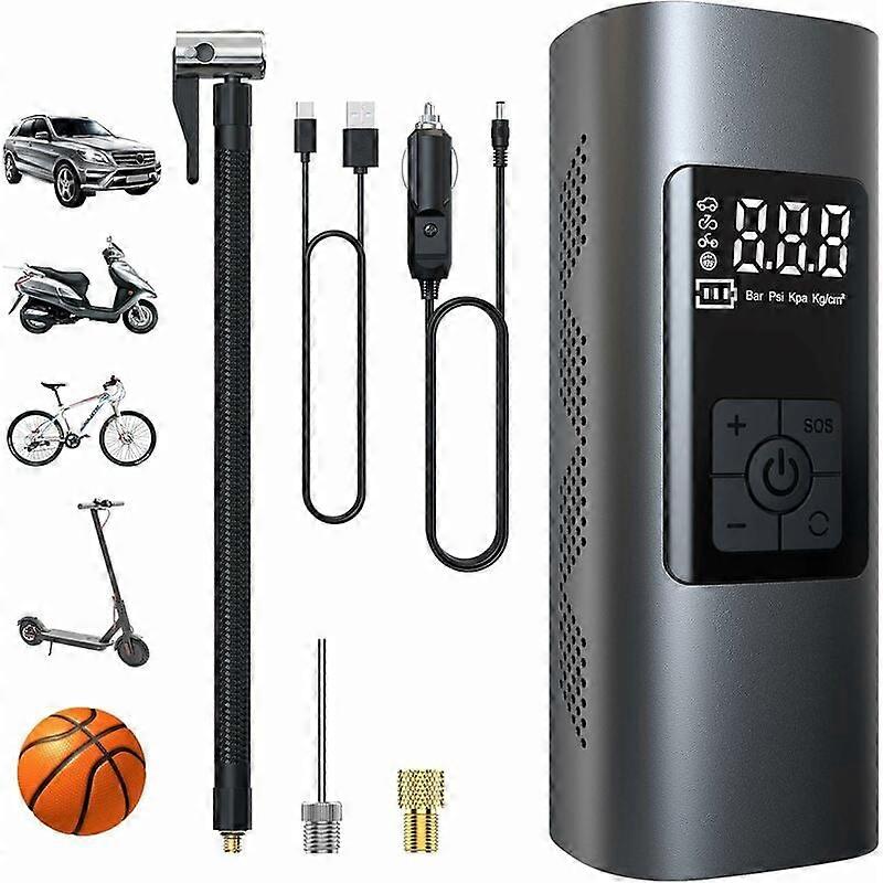 6000mAh Mini Electric Air Pump, Portable Air Compressor Cordless Tire Inflator 150PSI with Digital LCD Display, Electric Bike Pump with LED Lamp for M