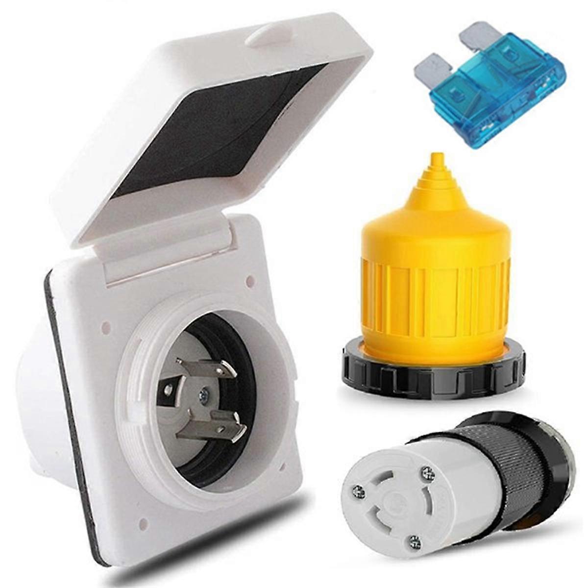 RV Power Inlet Outlet Shore Power Kit W/Boot Cord Protector 125V NEMA L5-30P L5-30R Male Female Connector Plug,30AMP
