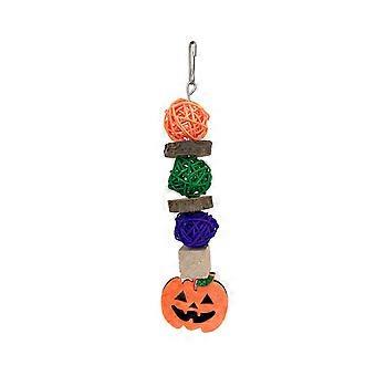 Halloween Bird Chewing Toys Apple Wood Rattan Ball Beak Grinding Parrot Cage Hanging Toy with Pumpkin Decor for Parakeets Leaf Pumpkin