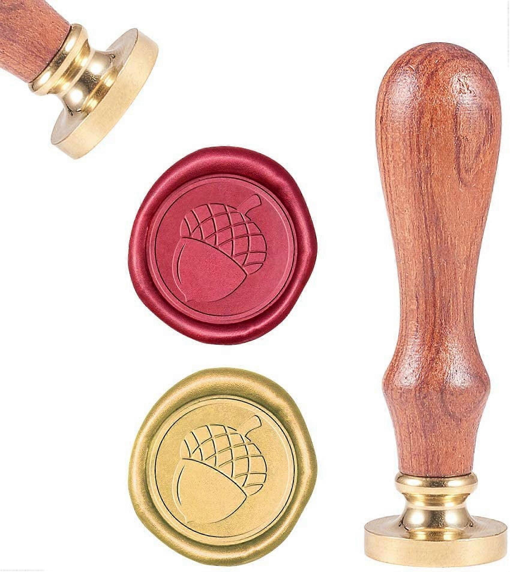 DIY Scrapbook Brass Wax Seal Stamp and Wood Handle Sets Acorns Golden 8.9x2.5cm Stamps: 25x14.5mm