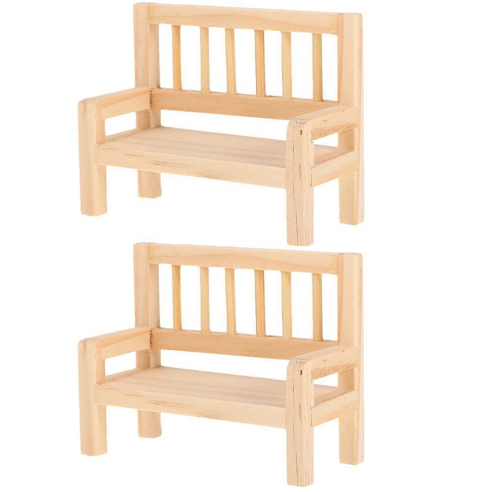 2pcs Mini House Bench Model Miniature Wooden Bench Doll Furniture Model Decor